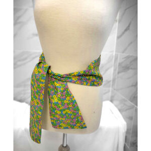 Groovy Retro 70s Multicolor Floral Sash Belt or Scarf 60x4.5" Pristine YK